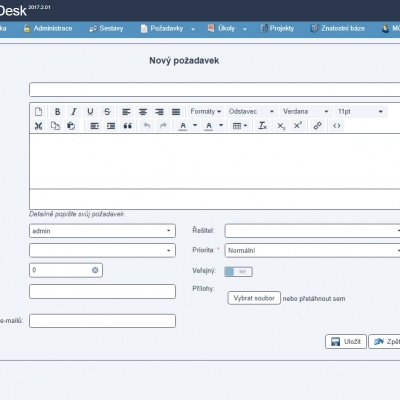Vzhled zadání nového požadavku